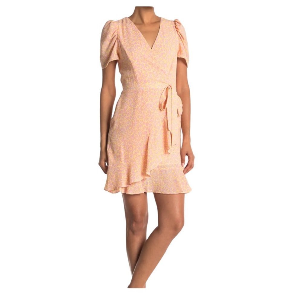 Betsey Johnson Pink Leopard Wrap Ruffle Mini Dress Sz. 12